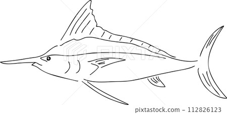 Simple marlin tuna line drawing fish 112826123