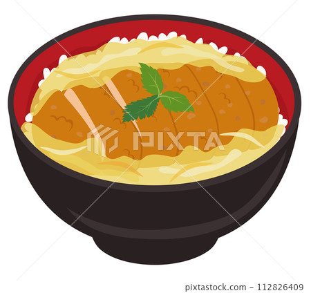 [向量圖] 經典日式豬排飯配流心蛋的插圖（單幅） 112826409