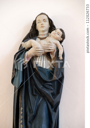 Virgin Mary with baby Jesus, statue in the Church of Visitation of the Virgin Mary in Sisak, Croatia Virgin Mary with baby Jesus, statue in the Church of Visitation of the Virgin Mary in Sisak, Croatia 112826733