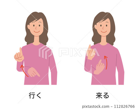 Illustration of a woman using sign language to go and come 112826766
