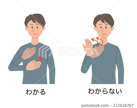 一個男人使用手語來理解/不理解的插圖 一個男人使用手語來理解/不理解的插圖 112826767