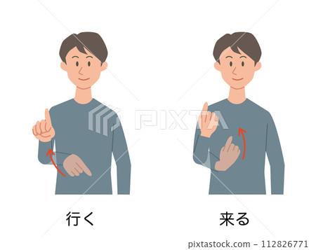 一個男人用手語來來去去的插圖 一個男人用手語來來去去的插圖 112826771