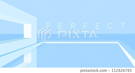 Cool Blue Minimalistic Absract Terrace Sea Or Ocean Vector Landscape Illustration Background Art 112826783