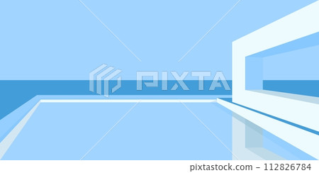 Minimalistic Absract Flat Style Terrace Sea Or Ocean Vector Landscape Illustration Background Art 112826784