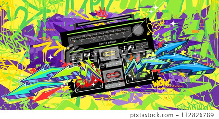 Colorful Abstract Detailed Ghetto Blaster Urban Style Hiphop Graffiti Street Art Vector Template Colorful Abstract Detailed Ghetto Blaster Urban Style Hiphop Graffiti Street Art Vector Template 112826789