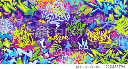 Colorful Abstract Urban Style Hiphop Graffiti Street Art Vector Illustration Background Template 112826794