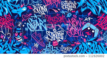 Blue Abstract Urban Style Hiphop Graffiti Street Art Vector Illustration Background Template Blue Abstract Urban Style Hiphop Graffiti Street Art Vector Illustration Background Template 112826802