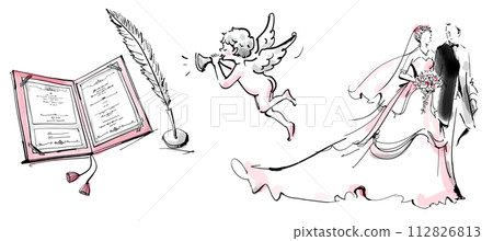 Fairy Trumpet Wedding Dress Cupid Marriage Certificate Bride and Groom 112826813