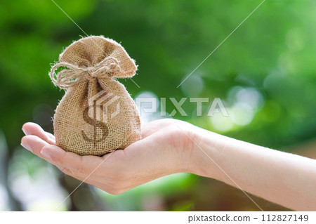 Hand of a woman carrying a purse money .concept saving money and investment concept Hand of a woman carrying a purse money .concept saving money and investment concept 112827149