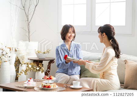 Woman giving carnations Mother's Day image 112827205
