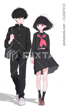 Japanese student illustration of men and women in uniform 112827213