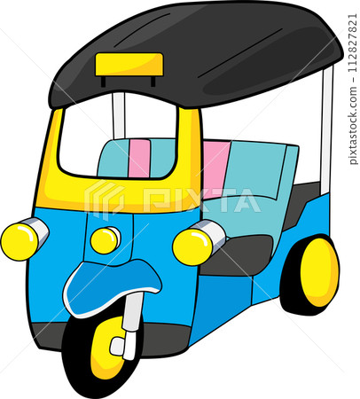 Thailand Tuk Tuk  Taxi Driver, Flat Style Cartoon 112827821
