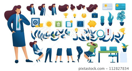 Constructor for creating a Businesswoman. Create your own Businesswoman character with a Set of hands and feet. Flat 2D vector illustration N7 112827834