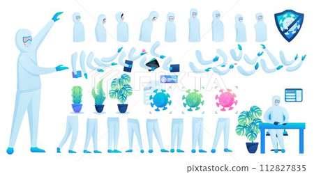 Constructor for creating a doctor in protective suit N 5. Create your own doctor to fight the epidemic. Flat 2D vector illustration 112827835