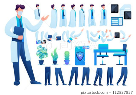 Big Set of medical personage for creating illustrations and landing pages. Transmission of the virus, testing for the virus 112827837