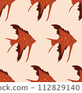 Vector seamless pattern with red tropical fish on orange background. Wallpaper, textile or paper print 112829140
