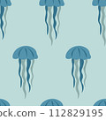 Vector seamless pattern with fish, corals, and seaweed. Background, wallpaper, textile or paper print 112829195