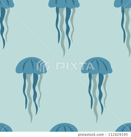 Vector seamless pattern with fish, corals, and seaweed. Background, wallpaper, textile or paper print 112829195