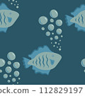 Vector seamless pattern with fish, corals, and seaweed. Background, wallpaper, textile or paper print 112829197