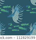 Vector seamless pattern with fish, corals, and seaweed. Background, wallpaper, textile or paper print 112829199