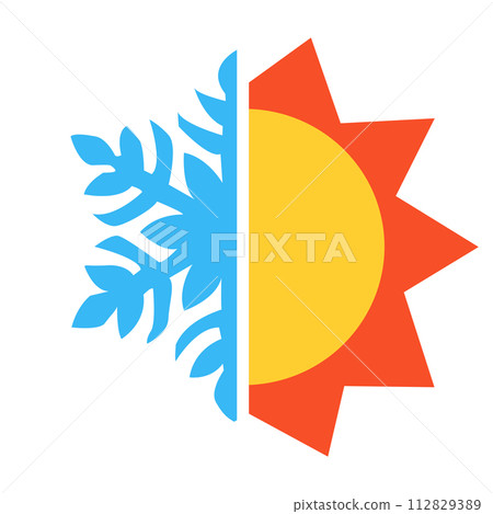 Hot and cold icon. Sun and snowflake  season concept symbol. 112829389