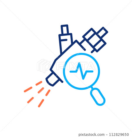 Injector diagnostics icon. Vector illustration. Editable stroke. Injector diagnostics icon. Vector illustration. Editable stroke. 112829650