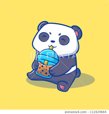 That cute illustration of a boba panda cartoon 112829664