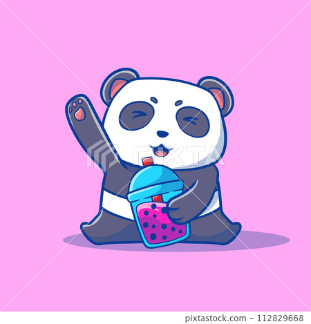 That cute illustration of a boba panda cartoon 112829668