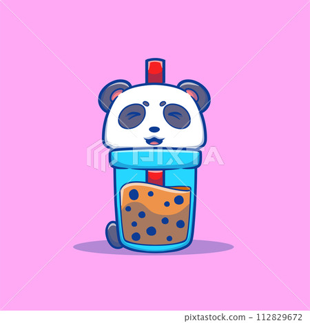 That cute illustration of a boba panda cartoon 112829672