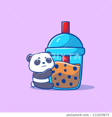 That cute illustration of a boba panda cartoon 112829673