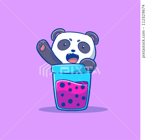 That cute illustration of a boba panda cartoon 112829674