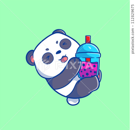 That cute illustration of a boba panda cartoon 112829675