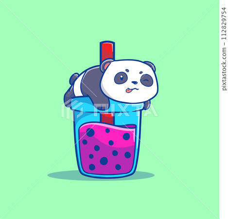 That cute illustration of a boba panda cartoon 112829754