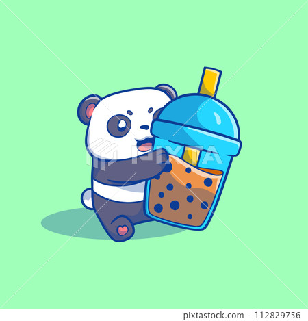 That cute illustration of a boba panda cartoon 112829756