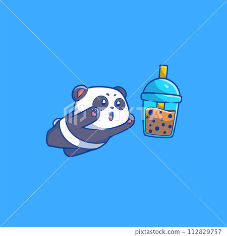 That cute illustration of a boba panda cartoon 112829757