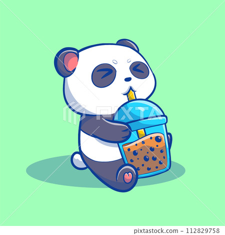 That cute illustration of a boba panda cartoon 112829758