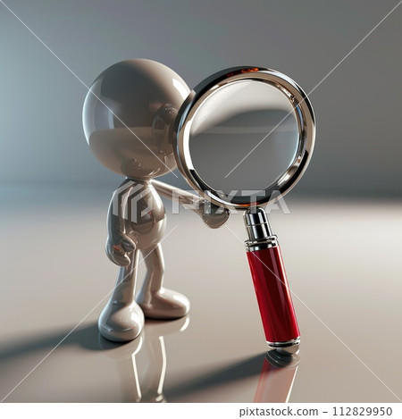 The concept of looking through a magnified glass, searching for relevant information, exploring unknowns in depth, exploring obscurities and mysteries, search for hidden knowledge and truths . 112829950