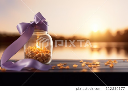 Unite for hope: a world of compassion against cancer, captured through the poignant symbol of a cancer ribbon on World Cancer Day. 112830177