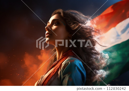 India Republic Day. A vibrant scene unfolds on India Republic Day: Tri-color flags flutter in the patriotic breeze as people celebrate democracy, unity, and national pride. India Republic Day. A vibrant scene unfolds on India Republic Day: Tri-color flags flutter in the patriotic breeze as people celebrate democracy, unity, and national pride. 112830242