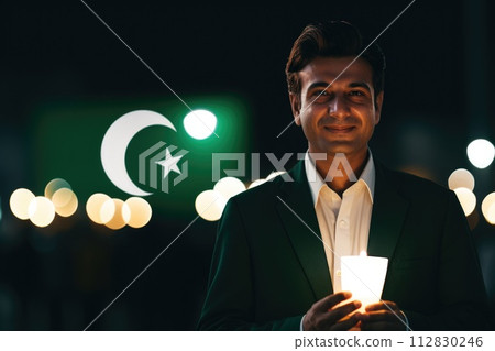 Pakistan day: celebrating unity, freedom, and heritage in a symphony of green and white, honoring the nation's journey towards independence and prosperity on this historic occasion. 112830246