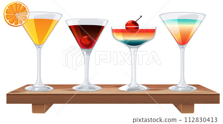 Colorful Cocktails on Wooden Board 112830413