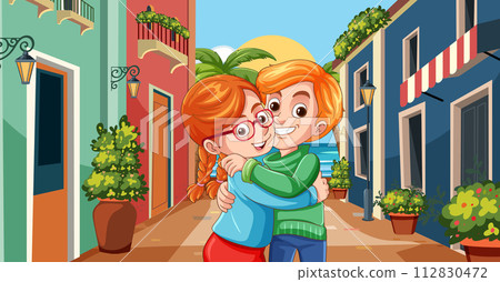 Warm Embrace on a Sunny Street Warm Embrace on a Sunny Street 112830472