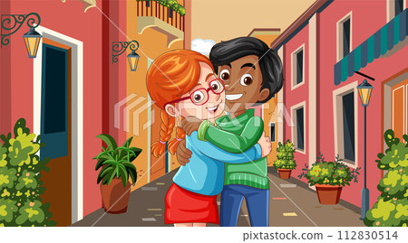 Embrace in a Colorful Alleyway 112830514