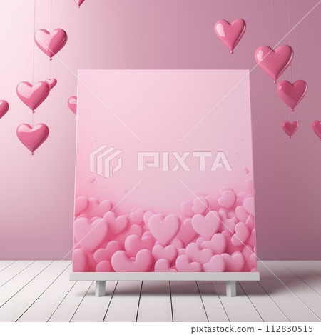 Capturing love: a stylish Valentine's Day mockup with copy space frame, perfect for creating personalized cards, digital displays, and romantic designs in a trendy and festive atmosphere. 112830515