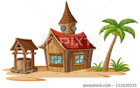 Charming Tropical Beach House Illustration 112830533