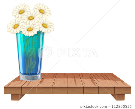 Daisies in a Vase on Wooden Table Daisies in a Vase on Wooden Table 112830535