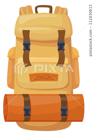 Hiking backpack cartoon icon. Travel baggage symbol Hiking backpack cartoon icon. Travel baggage symbol 112830615