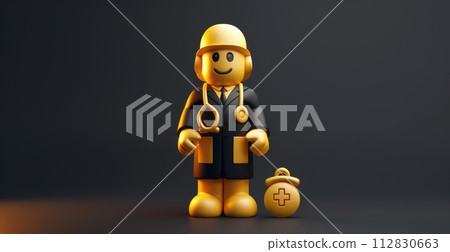 Logo healthcare excellence: banner medicine, doctors, pharmacology, hospital treatment, family doctor services, with copy space and vitruvian man for vip promotion 112830663