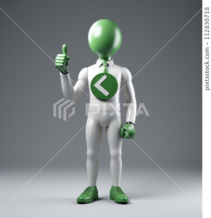 3d man is green tick symbol, signifying completion and success, in a compelling visual representation of achievement and endorsement, a check off character 112830718