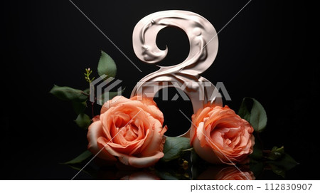 Beautiful charming creative number 8, to congratulate the birthday banner, the eighth of March, international women's day. Stylish background, luxury design. Beautiful charming creative number 8, to congratulate the birthday banner, the eighth of March, international women's day. Stylish background, luxury design. 112830907